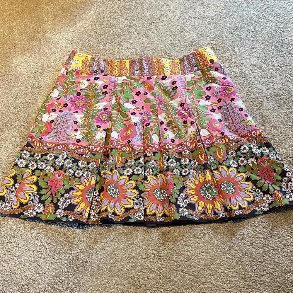 CAbi 14 Ashbury Hippie Floral Boho Pleat Mini Cotton Skirt w Pockets Cotton - Picture 1 of 10